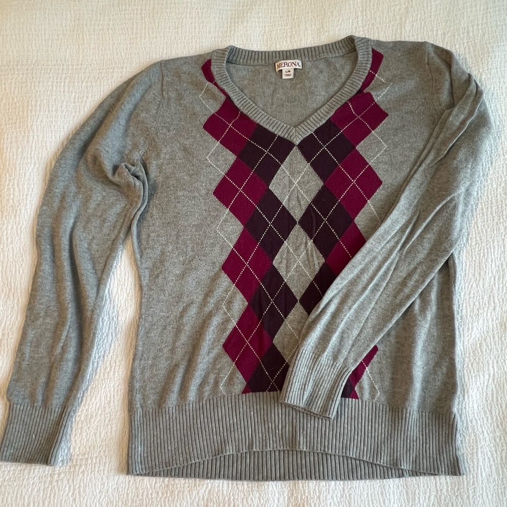 Grey argyle sweater